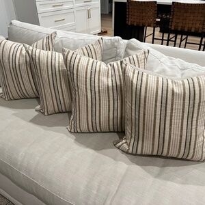 Four Linen + Cloth Caspian Pillow Covers w/ Pottery Barn down Inserts 18x18